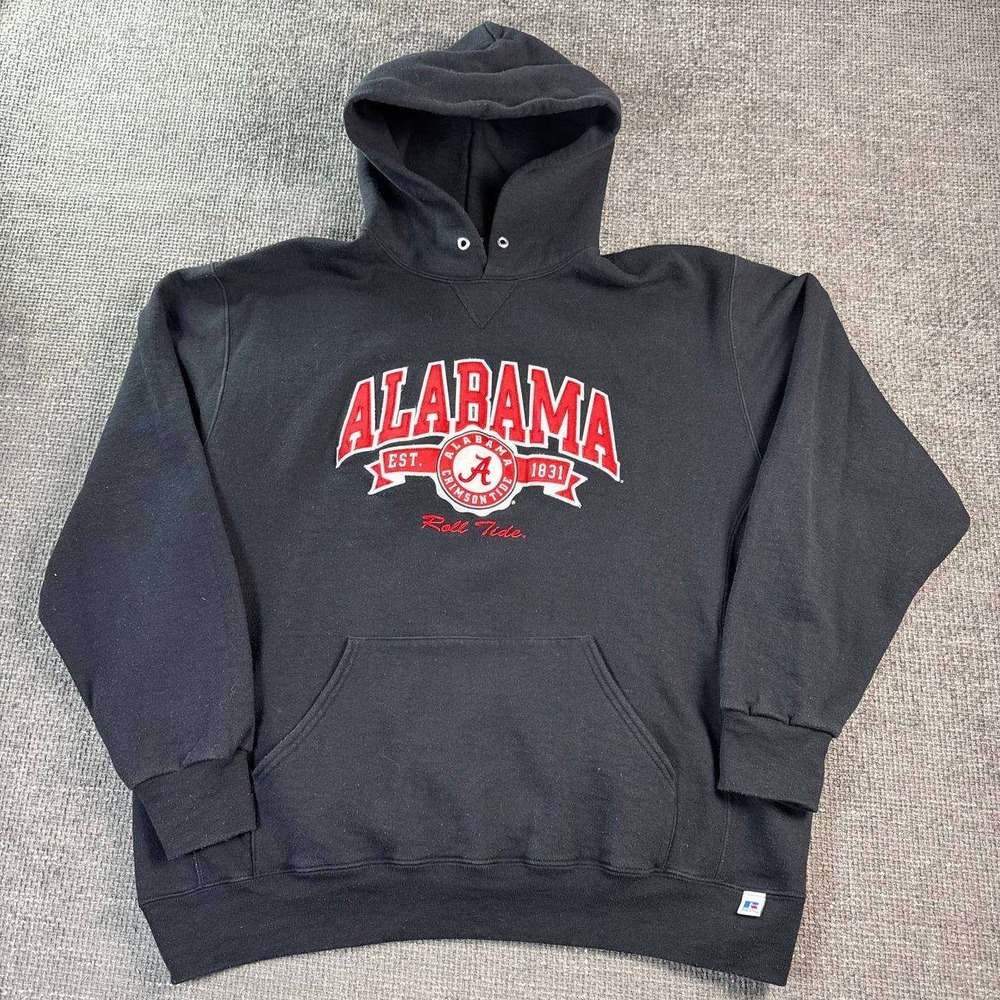 Russell Athletic Alabama Crimson Tide Hoodie Mens XL Black Embroidered Roll Tide